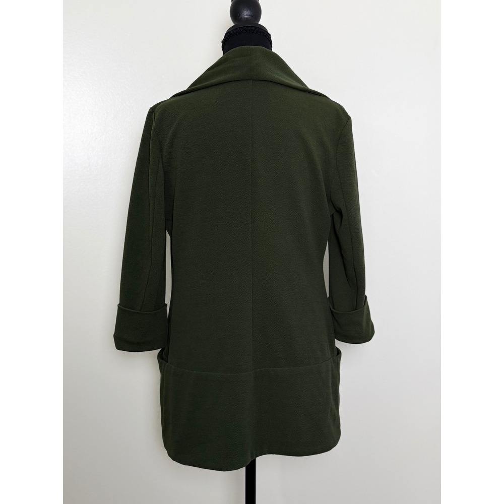 Olive Green Draped Blazer Cardigan M French Mauve Quiet Luxury Office Siren - Picture 5 of 9